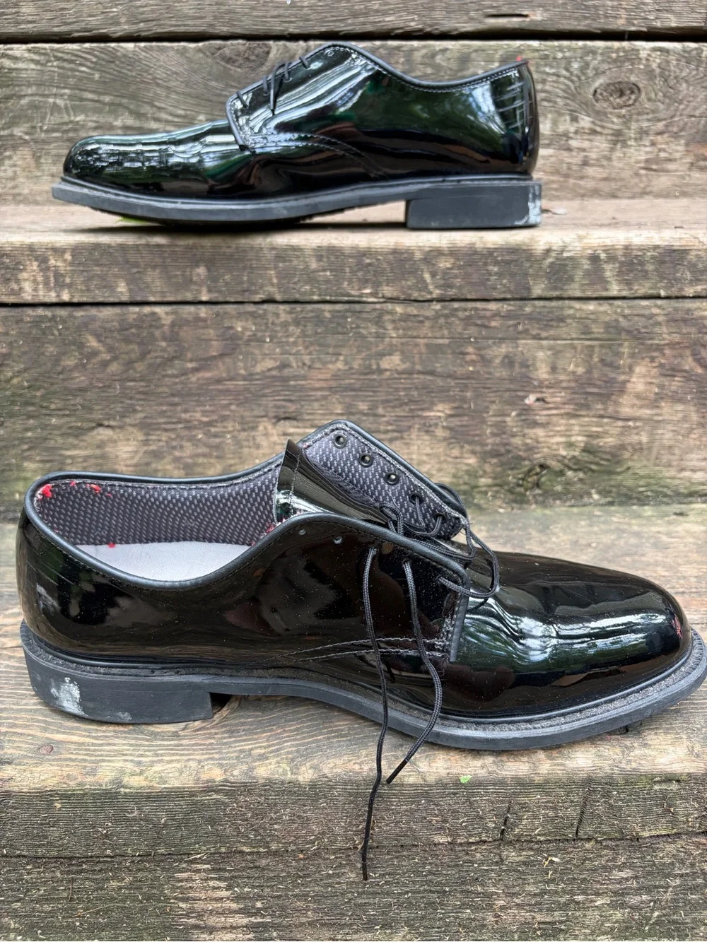 Vibram Men's Gloss Black Patent Leather Derby Shoes - Toe Scuff